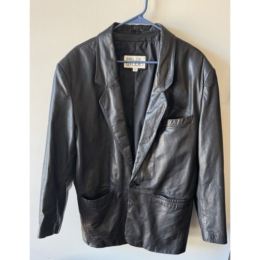 Leather Pelle Studio WOMENS Black Leather Button Close Coat Jacket Medium